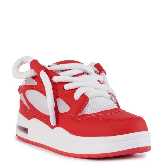 AZALEA WANG Red Vegan Leather Fashion Sneakers