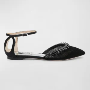 Badgley Mischka Evelynn Tulle Ankle-Strap Ballerina Flats