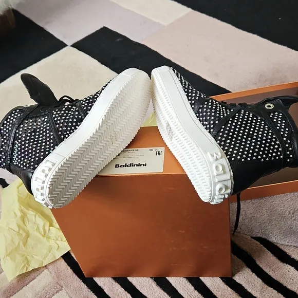 BALDININI 🇮🇹 WOMEN'S Nappa LEATHER   Brilliant FASHION SNEAKERS new 36 1/2
