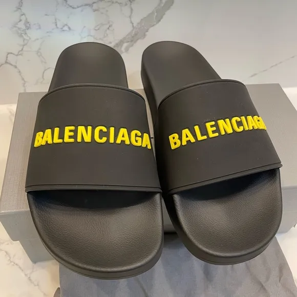 Balenciaga Mens Logo Rubber Pool Slides 42/9