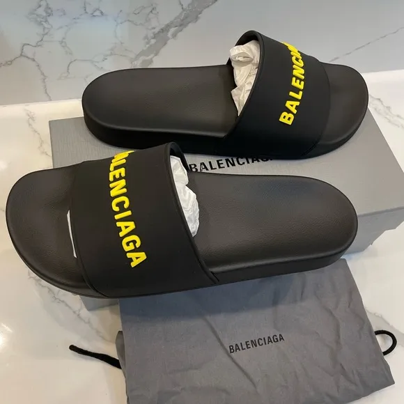 Balenciaga Mens Logo Rubber Pool Slides 42/9