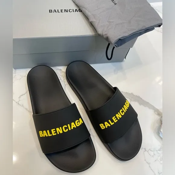 Balenciaga Mens Logo Rubber Pool Slides 42/9