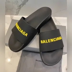 Balenciaga Mens Logo Rubber Pool Slides 44/11