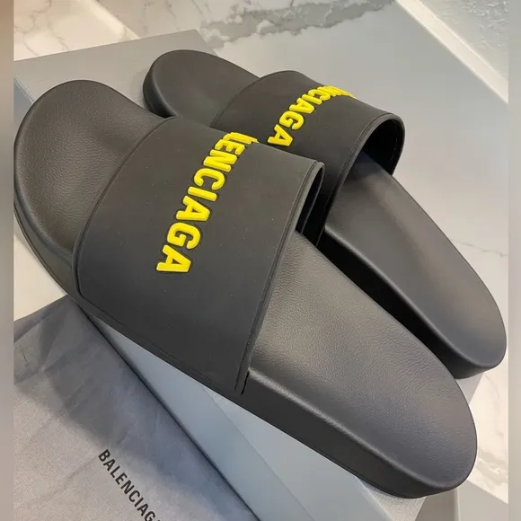 Balenciaga Mens Logo Rubber Pool Slides 44/11