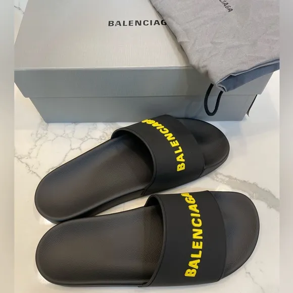 Balenciaga Mens Logo Rubber Pool Slides 44/11