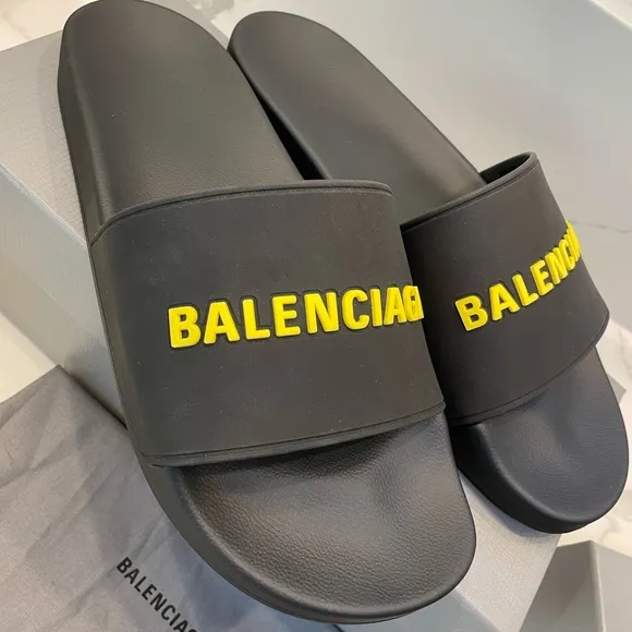 Balenciaga Mens Logo Rubber Pool Slides 44/11