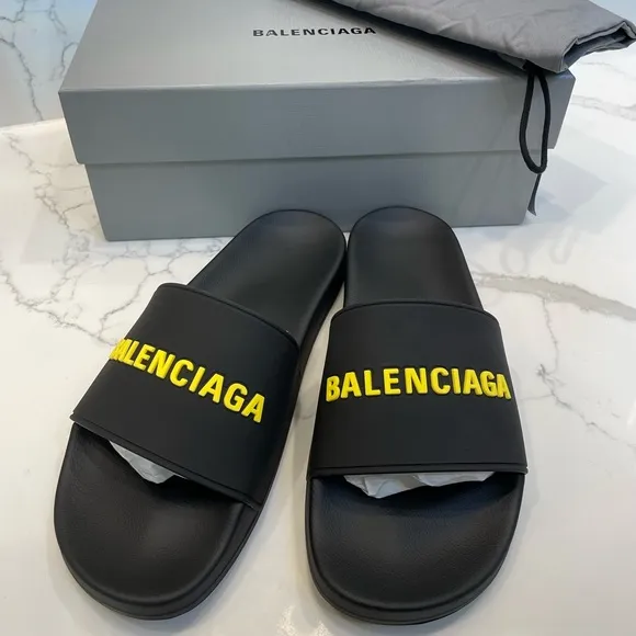 Balenciaga Mens Logo Rubber Pool Slides 44/11