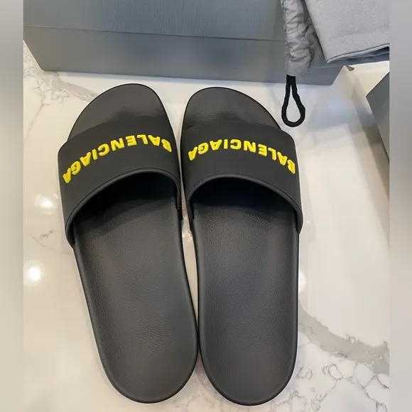 Balenciaga Mens Logo Rubber Pool Slides 44/11