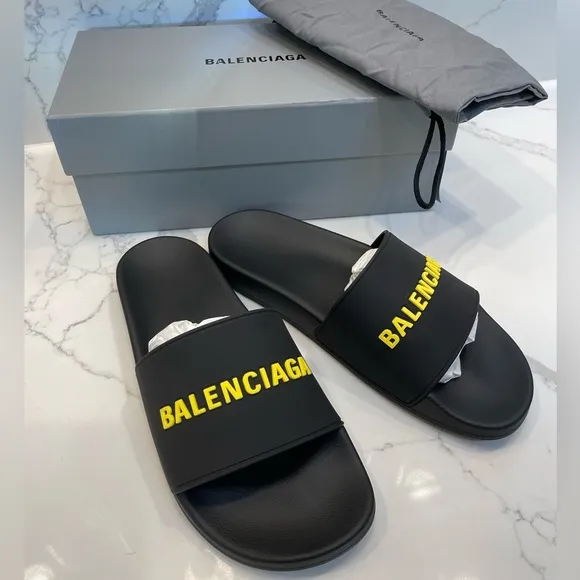 Balenciaga Mens Logo Rubber Pool Slides 44/11