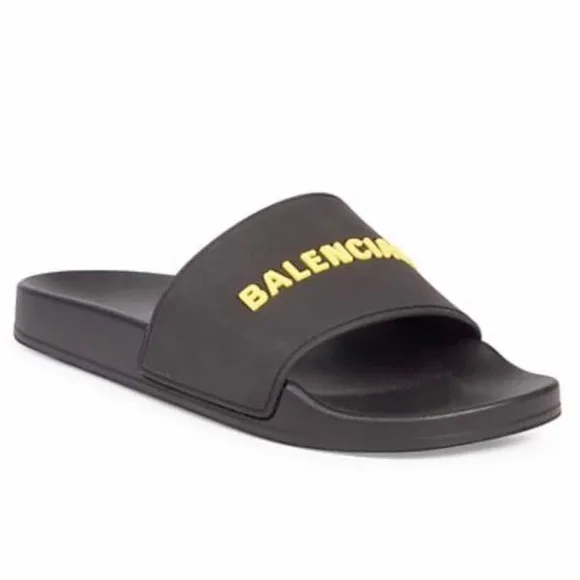 Balenciaga Mens Logo Rubber Pool Slides 44/11