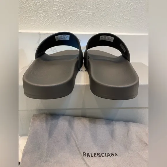 Balenciaga Mens Logo Rubber Pool Slides 44/11