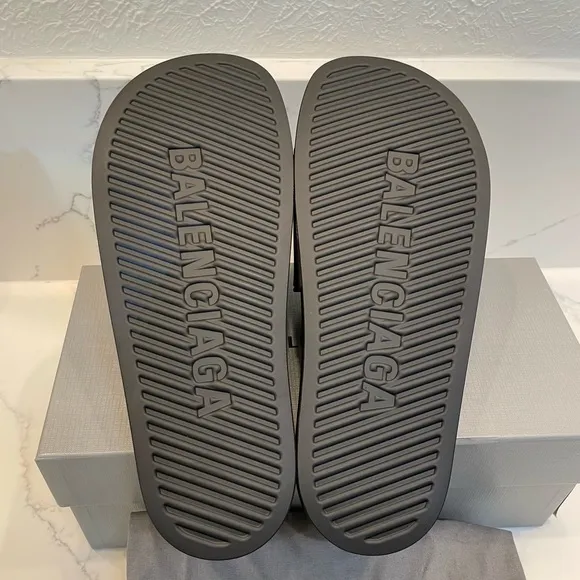 Balenciaga Mens Logo Rubber Pool Slides 44/11