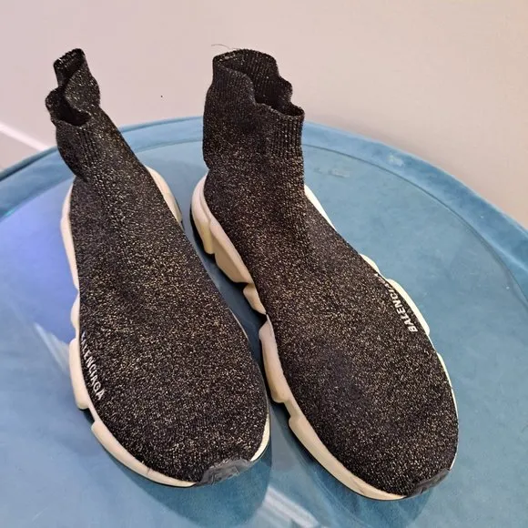 BALENCIAGA Speed Lite Sneaker Blk/Gold Metallic Knit Sneakers