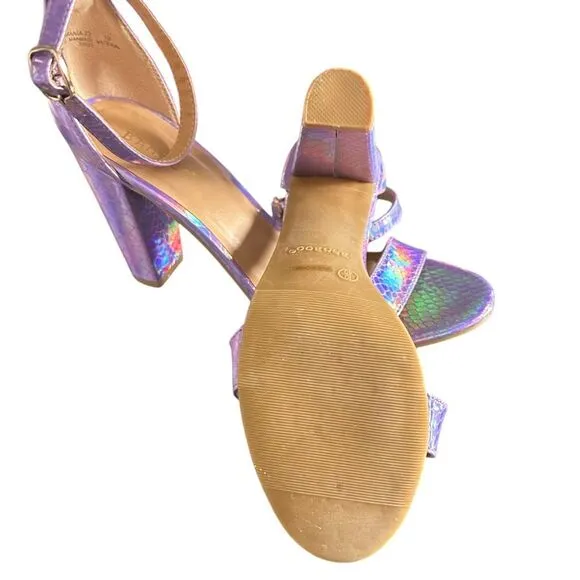 Bamboo Mania Women's Metallic Purple Sexy Snake Skin, Ankle Strap, Block Heeled