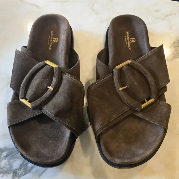 Banana Republic Ravello Suede Slide in Tobacco Brown