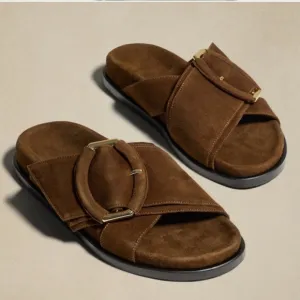 Banana Republic Ravello Suede Slide in Tobacco Brown