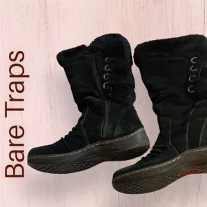 𝅺bare Traps Erin Weatherproof Suede and Faux Fur Tall Boots Black Size 6