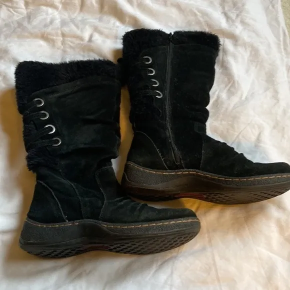 𝅺bare Traps Erin Weatherproof Suede and Faux Fur Tall Boots Black Size 6