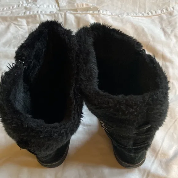 𝅺bare Traps Erin Weatherproof Suede and Faux Fur Tall Boots Black Size 6