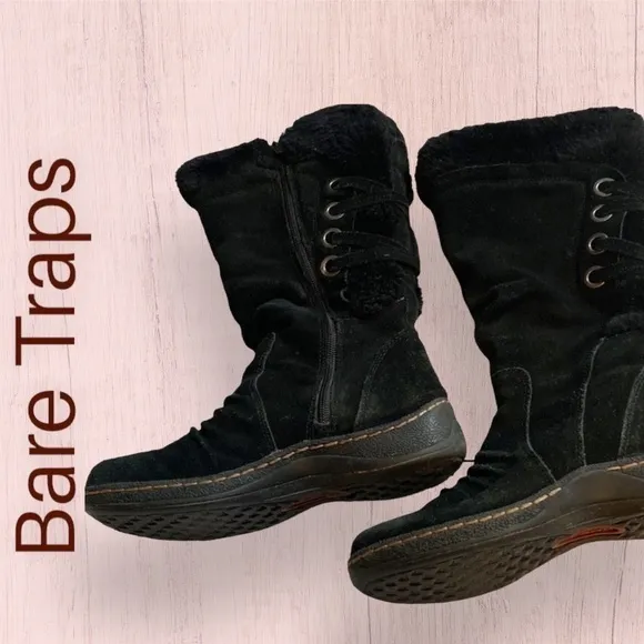 𝅺bare Traps Erin Weatherproof Suede and Faux Fur Tall Boots Black Size 6