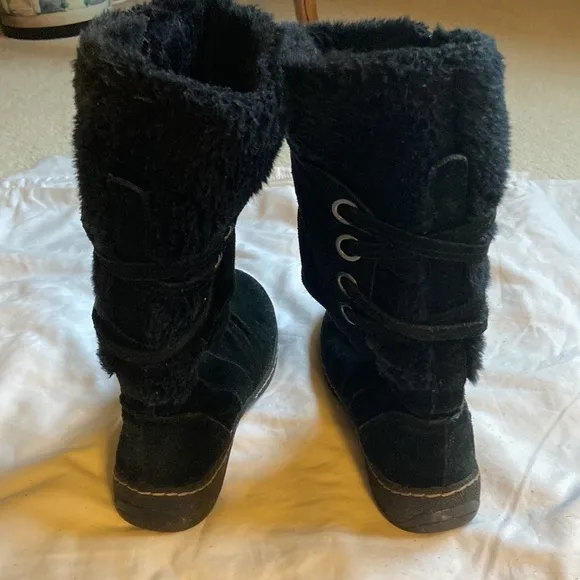 𝅺bare Traps Erin Weatherproof Suede and Faux Fur Tall Boots Black Size 6