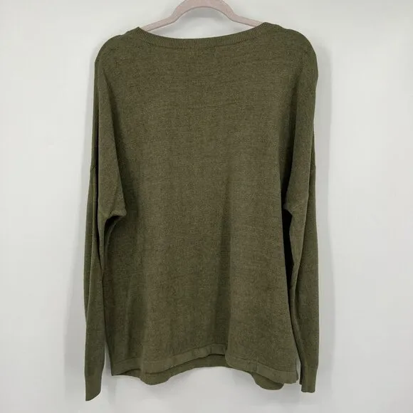 Barefoot Dreams Womens Cozy Chic Ultra Lite Green Comfort Sweater Shirt Top Larg