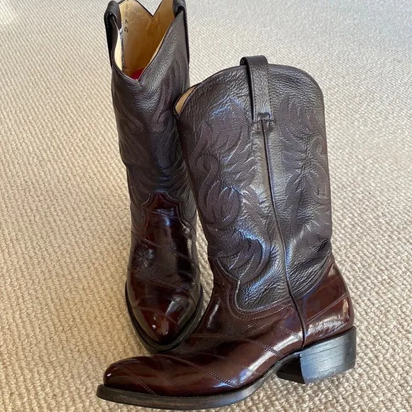 Barely Worn Eel Skin African Boots Made In Mexico Vintage Brown Leather Cowboy