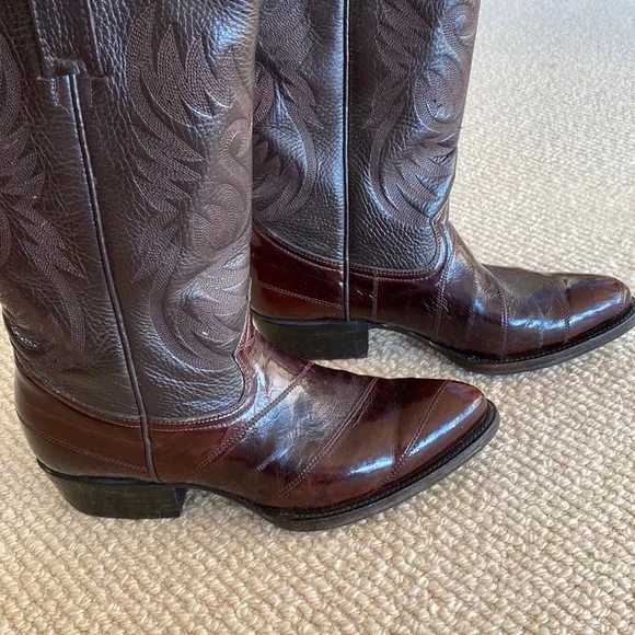 Barely Worn Eel Skin African Boots Made In Mexico Vintage Brown Leather Cowboy