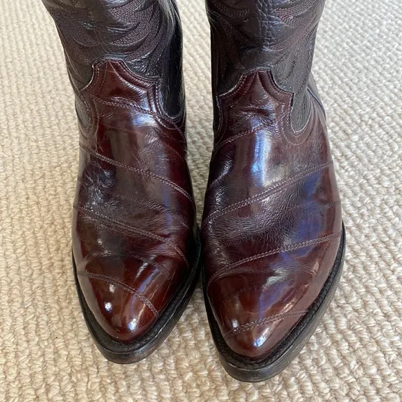 Barely Worn Eel Skin African Boots Made In Mexico Vintage Brown Leather Cowboy