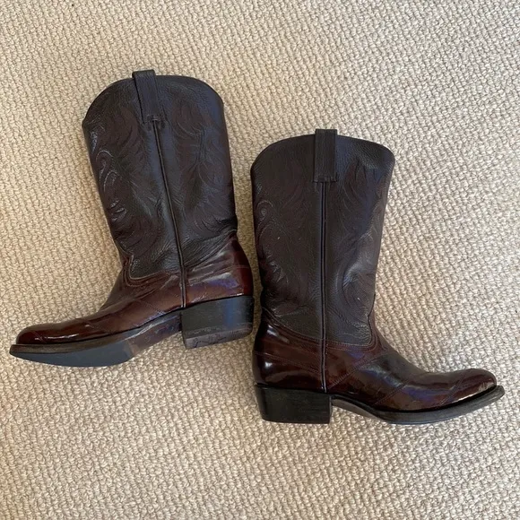 Barely Worn Eel Skin African Boots Made In Mexico Vintage Brown Leather Cowboy