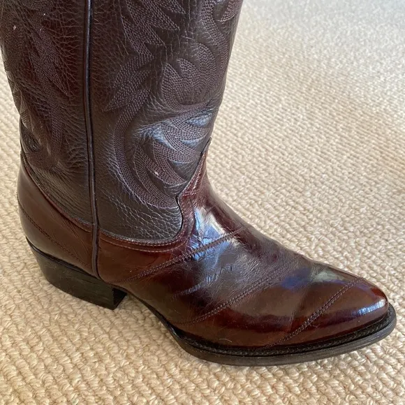 Barely Worn Eel Skin African Boots Made In Mexico Vintage Brown Leather Cowboy