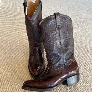 Barely Worn Eel Skin African Boots Made In Mexico Vintage Brown Leather Cowboy