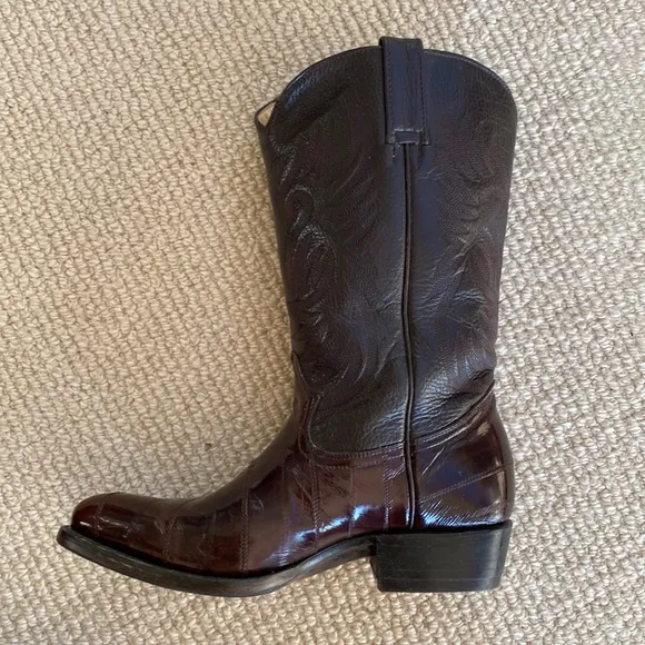Barely Worn Eel Skin African Boots Made In Mexico Vintage Brown Leather Cowboy