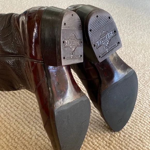 Barely Worn Eel Skin African Boots Made In Mexico Vintage Brown Leather Cowboy