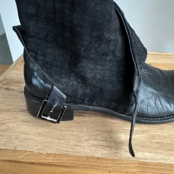 Barneys New York Co-Op Black Leather Quilted Suede Silver Buckle 90s Ankle Boot