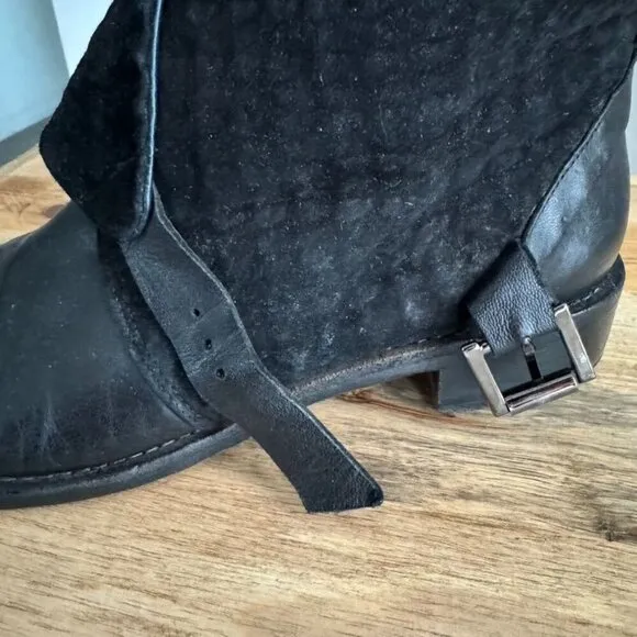 Barneys New York Co-Op Black Leather Quilted Suede Silver Buckle 90s Ankle Boot