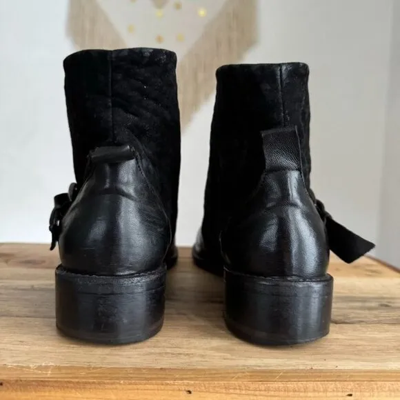 Barneys New York Co-Op Black Leather Quilted Suede Silver Buckle 90s Ankle Boot