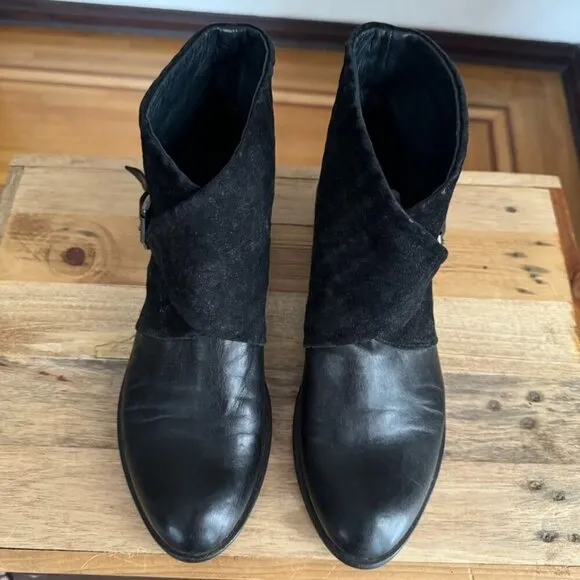Barneys New York Co-Op Black Leather Quilted Suede Silver Buckle 90s Ankle Boot