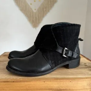 Barneys New York Co-Op Black Leather Quilted Suede Silver Buckle 90s Ankle Boot