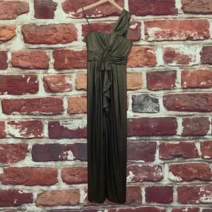Bcbgmaxazria Barbara Maxi Dress Women's Size 6 Gold Black Metallic One Shoulder
