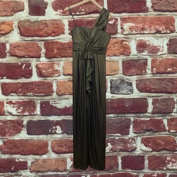 Bcbgmaxazria Barbara Maxi Dress Women's Size 6 Gold Black Metallic One Shoulder