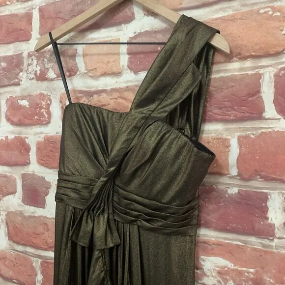 Bcbgmaxazria Barbara Maxi Dress Women's Size 6 Gold Black Metallic One Shoulder
