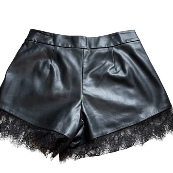 BCBGMAXAZRIA Lace Trim Faux Leather Shorts