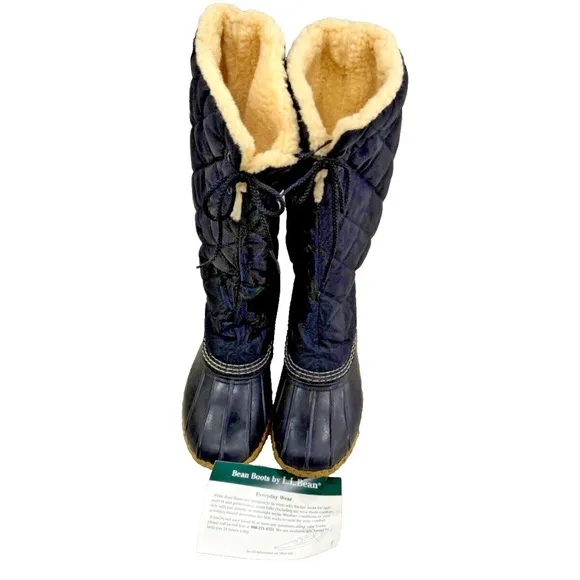 Bean Boots by L.L. Bean Black Quilted Sherpa Lined Tall Knee Boots; Size 6M