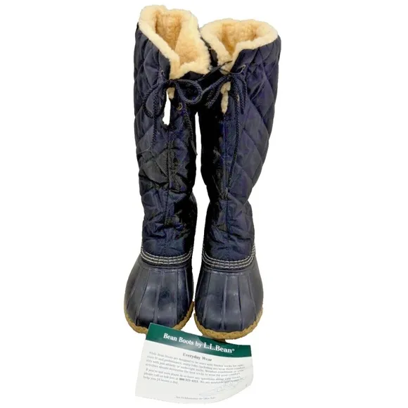 Bean Boots by L.L. Bean Black Quilted Sherpa Lined Tall Knee Boots; Size 6M
