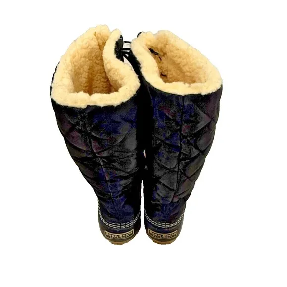Bean Boots by L.L. Bean Black Quilted Sherpa Lined Tall Knee Boots; Size 6M