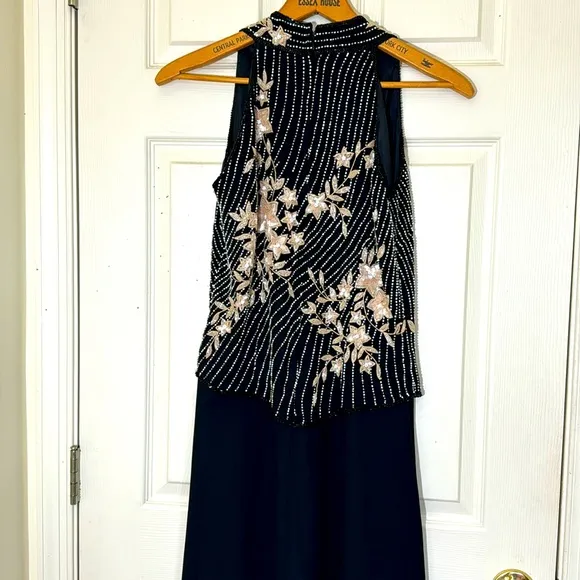 Beautiful Black Party Wear Maxi Dress Sequins &amp; Beads Work Size 6