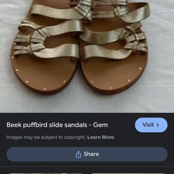 Beek Puffbird Slides Flat Sandals Leather Metallic Gold Strap Womens Size 8 NWOT