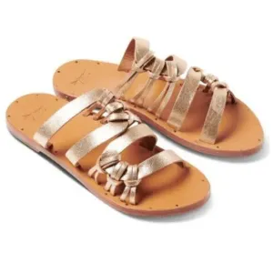 Beek Puffbird Slides Flat Sandals Leather Metallic Gold Strap Womens Size 8 NWOT