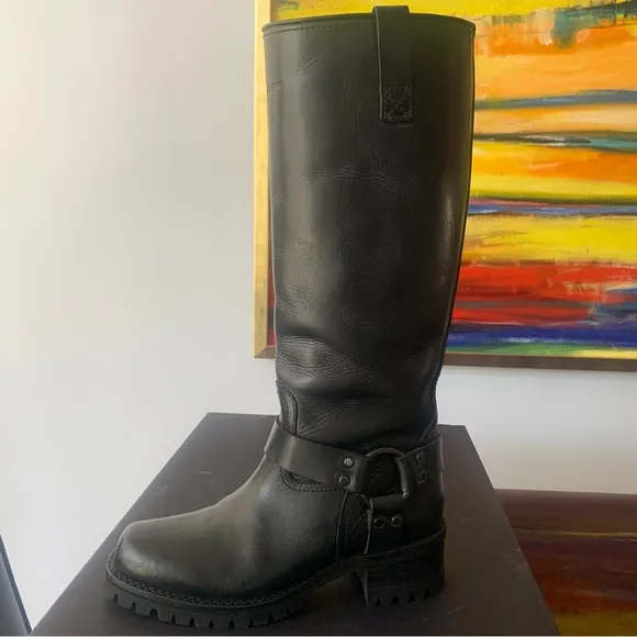 BELSTAFF Size 7.5 (UK 36.5) Women’s Black Leather Warringdon MOTO Biker Boots